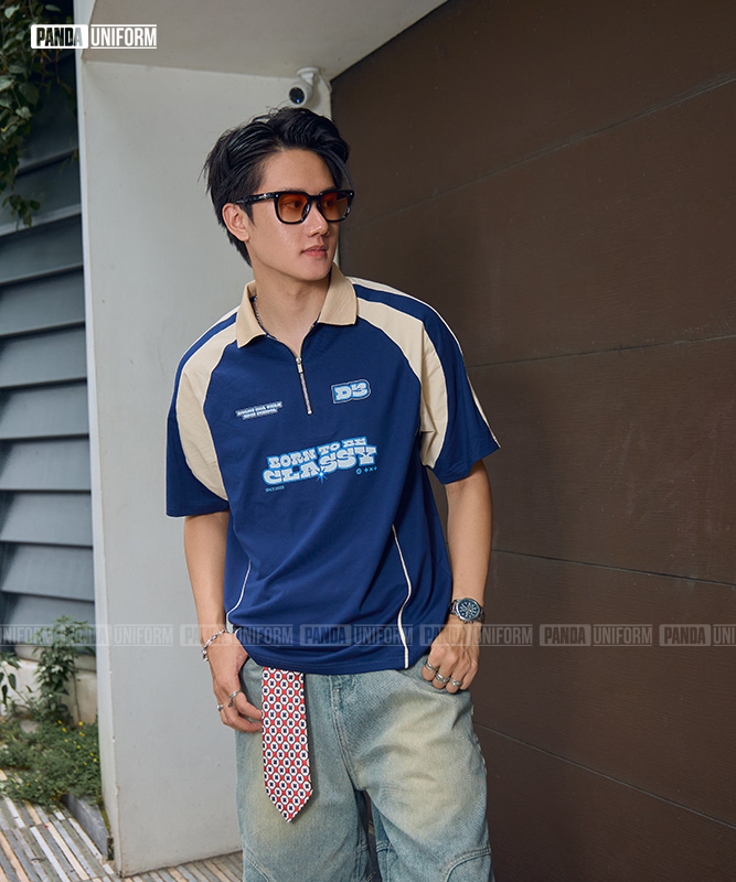 Polo cổ zip BST Crewmate Xanh tím than x Be 1